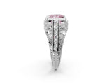 Silver Fancy Pink Princess Cut Brilliant Milgrain Filigree Diamond Ring with Square Prong Setting_8