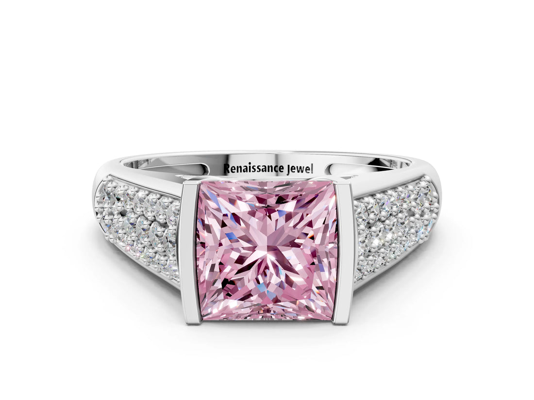 Silver Fancy Pink Princess Cut Cut Diamond Channel Set Pave Band with Tension Prong Setting_6