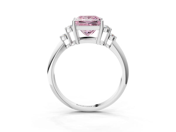 Sterling Silver Princess Cut Cluster Accent Engagement Ring Setting for Fancy Pink Center