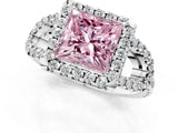 Silver Fancy Pink Princess Cut Cut Diamond Halo Engagement Ring with Open Split Pavé Band_7