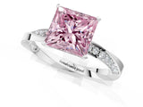 Silver Fancy Pink Princess Cut Diamond Engagement Ring with Side Stone Accents and Four-Prong Setting_1