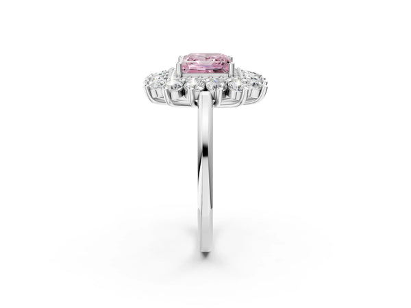 Sterling Silver Princess Cut Floral Double Halo Engagement Ring Setting for Fancy Pink Center