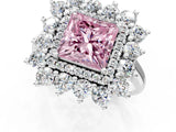 Silver Fancy Pink Princess Cut Diamond Floral Double Halo Engagement Ring with Prong Setting_44