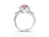 Silver Fancy Pink Princess  Cut Diamond Floral Halo Engagement Ring with Shared Prong Setting 4