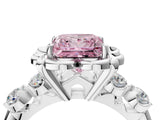 Silver Fancy Pink Princess  Cut Diamond Floral Halo Engagement Ring with Shared Prong Setting 5