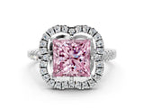 Silver Fancy Pink Princess Cut Diamond Floral Halo Split Shank Prong Setting Ring_30