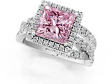 Silver Fancy Pink Princess Cut Diamond Halo Ring with Round Split Shank and Prong Setting_13