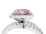 Silver Fancy Pink Princess Cut Diamond Halo Ring with Round Split Shank and Prong Setting_16