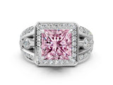 Silver Fancy Pink Princess Cut Diamond Halo Ring with Split Shank and Bezel Accents and Four-Prong Setting_6