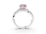 Silver Fancy Pink Princess Cut Diamond Halo Ring with Split Shank and Bezel Accents and Four-Prong Setting_9