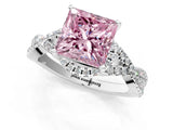 Silver Fancy Pink Princess Cut Diamond  Halo Twist Band Solitaire Prong Setting Ring_13