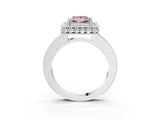 Silver Fancy Pink Princess Cut Diamond Milgrain Halo Engagement Ring with Round Pavé Band and Prong Setting_15
