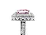 Silver Fancy Pink Princess Cut Diamond Milgrain Halo Engagement Ring with Round Pavé Band and Prong Setting_17