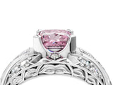 Silver Fancy Pink Princess Cut Diamond Pave Art Deco Split Shank Ring with Four-Prong Setting_10