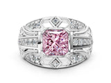 Silver Fancy Pink Princess Cut Diamond Pave Art Deco Split Shank Ring with Four-Prong Setting_6