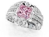 Silver Fancy Pink Princess Cut Diamond Pave Art Deco Split Shank Ring with Four-Prong Setting_7
