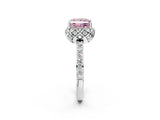 Silver Fancy Pink Princess Cut Diamond Scalloped Halo Engagement Ring with Round Shared Prong Band_2