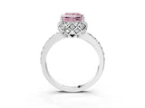 Silver Fancy Pink Princess Cut Diamond Scalloped Halo Engagement Ring with Round Shared Prong Band_3