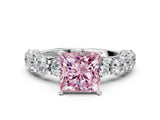 Silver Fancy Pink Princess Cut Diamond Side Stone Engagement Ring with Four-Prong Setting_12