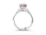 Silver Fancy Pink Princess Cut Diamond Solitaire Engagement Ring with Cathedral Setting and Four-Prong Mount_3