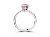 Silver Fancy Pink Princess Cut Diamond Solitaire Pavé Engagement Ring with Round Band and Prong Setting_3
