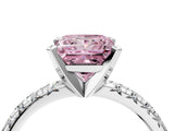Silver Fancy Pink Princess Cut Diamond Solitaire Pavé Engagement Ring with Round Band and Prong Setting_4