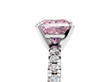 Silver Fancy Pink Princess Cut Diamond Solitaire Pavé Engagement Ring with Round Band and Prong Setting_5