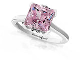 Silver Fancy Pink Princess Cut Diamond Solitaire Ring with Flower Prong Setting and Classic Band_4
