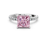 Silver Fancy Pink Princess Cut Diamond Solitaire Ring with Round  Pavé Band and Four-Prong Setting_36