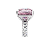 Silver Fancy Pink Princess  Cut Diamond Solitaire with Pave Band and Four-Prong Setting 1