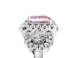 Silver Fancy Pink Princess Cut Diamond Three-Stone Halo Ring with Prong Setting and Pavé Accents_11