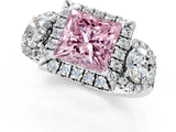 Silver Fancy Pink Princess Cut Diamond Three-Stone Halo Ring with Prong Setting and Pavé Accents_7