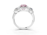 Silver Fancy Pink Princess Cut Diamond Three-Stone Halo Ring with Prong Setting and Pavé Accents_9