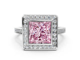 Silver Fancy Pink Princess Cut Halo Bezel Diamond Pave Band Ring_6