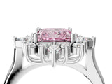Silver Fancy Pink Princess Cut Halo Diamond Cluster Ring with Marquise and Round Stones on a White Gold Band with Prong Setting_4