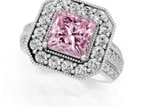 Silver Fancy Pink Princess Cut Halo Diamond Engagement Ring with Pave Split Shank and Four-Prong Setting_7