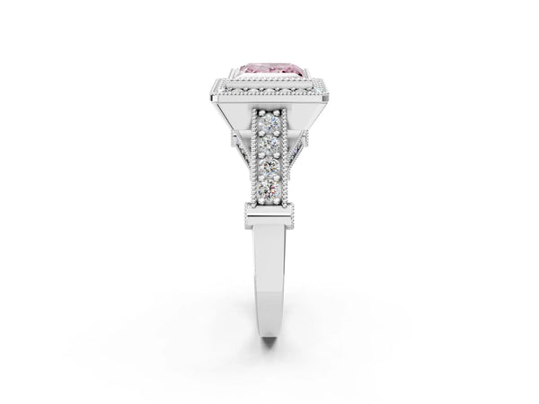Sterling Silver Princess Cut Vintage Bezel Halo Engagement Ring Setting for Fancy Pink Center