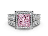 Silver Fancy Pink Princess Cut Halo Diamond Split Shank Ring with Prong Setting_6