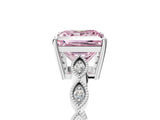 Silver Fancy Pink Princess Cut Solitaire Diamond Ring with Infinity Twist Band and Four-Prong Setting_11