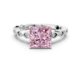 Silver Fancy Pink Princess Cut Solitaire Diamond Ring with Infinity Twist Band and Four-Prong Setting_6