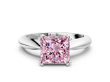 Silver Fancy Pink Princess  Cut Solitaire Engagement Ring with Tapered Band and Four-Prong Setting 2