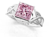 Silver Fancy Pink Princess Cut Solitaire Intertwined Band Prong Setting Ring_7
