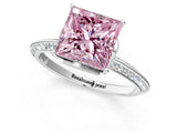 Silver Fancy Pink Princess Cut Solitaire Split Shank Pave Diamond Engagement Ring with Four-Prong Setting_151
