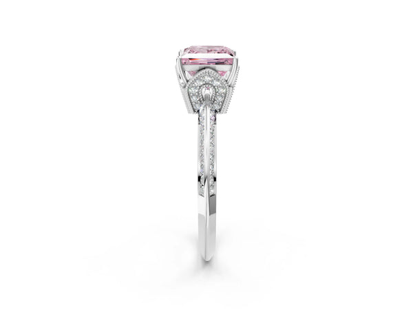 Sterling Silver Princess Cut Graduated Pave Engagement Ring Setting for Fancy Pink Center