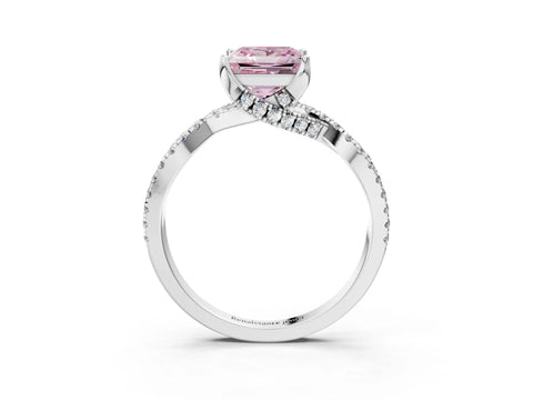 Silver Fancy Pink Princess Cut Solitaire Twist Pave Diamond Engagement Ring with Prong Setting_46