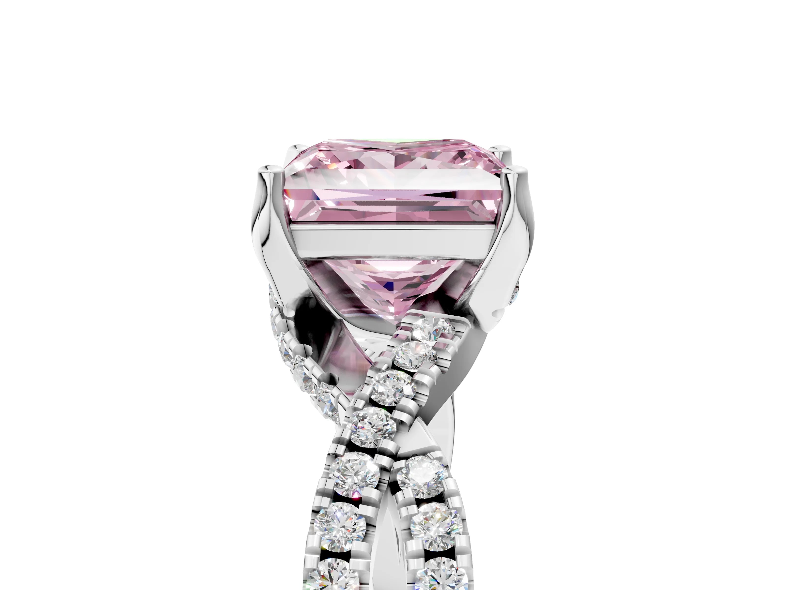 Silver Fancy Pink Princess Cut Solitaire Twist Pave Diamond Engagement Ring with Prong Setting_48