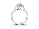 Silver Fancy Pink Princess  Halo Round Diamond Pave Band with Prong Setting 3