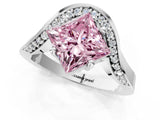 Silver Fancy Pink Princess  Solitaire Diamond Engagement Ring with Pave Band and Four-Prong Setting 2