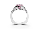 Silver Fancy Pink Princess  Solitaire Diamond Engagement Ring with Pave Band and Four-Prong Setting 4