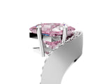 Silver Fancy Pink Princess  Solitaire Diamond Engagement Ring with Pave Band and Four-Prong Setting